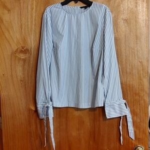 Banana Republic Blue and White Striped Tie-Cuff Blouse